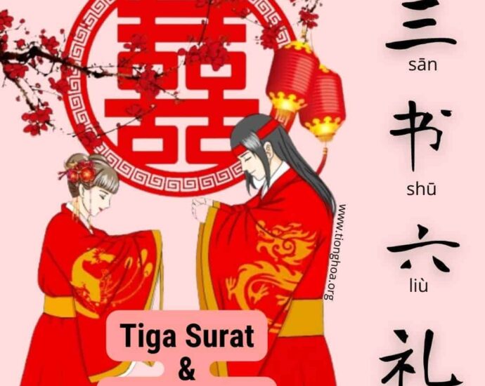 Ritual Tradisi Pernikahan Tradisional Adat Tionghoa - Tiga Surat dan Enam Etiket (三书六礼) Pada jaman dahulu, pernikahan adat Tionghoa adalah buah dari perjodohan yang ditentukan oleh orang tua ataupun juga mak comblang (Hanzi: 媒人, Pinyin: méi rén), yang dipercaya dapat menghitung kecocokan dari kedua belah pihak sehingga kedepannya dipercaya akan membawa keberuntungan, serta melahirkan cucu lelaki yang selalu didambakan. Ritual Tradisi Pernikahan Tradisional Adat Tionghoa - Tiga Surat dan Enam Etiket (三书六礼)