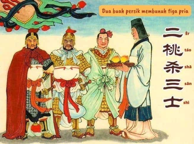 Idiom Tiongkok - Dua Persik Bunuh Tiga Pria (二桃杀三士) Idiom Tiongkok - Dua buah persik membunuh tiga pria (Hanzi: 二桃杀三士, Pinyin: Èrtáoshāsānshì) ini berasal dari cerita sejarah. Idiom Tiongkok - Dua Persik Bunuh Tiga Pria (二桃杀三士)