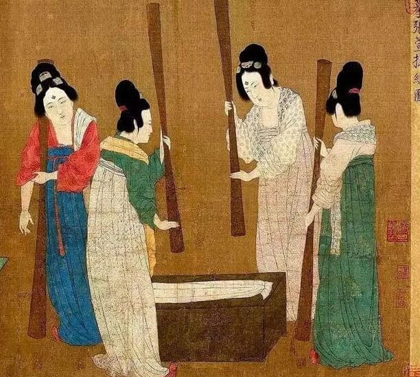 Tionghoa Org -捣练图 Dao Lian Tu: Lukisan Wanita Dinasti Tang Membuat Sutra - 2